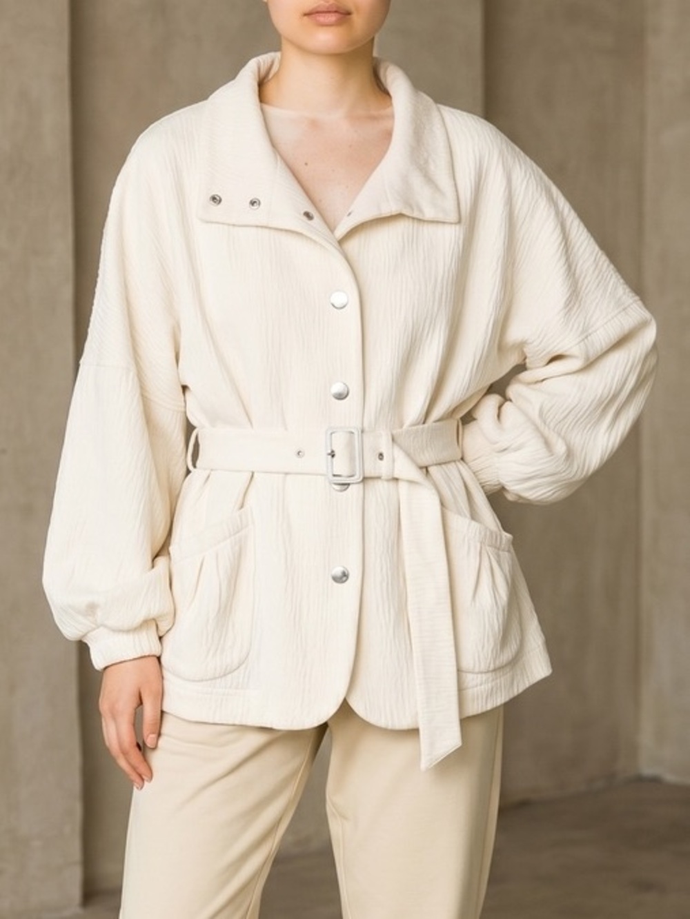 Armani Collezioni Cream Knit Belted Trench Coat